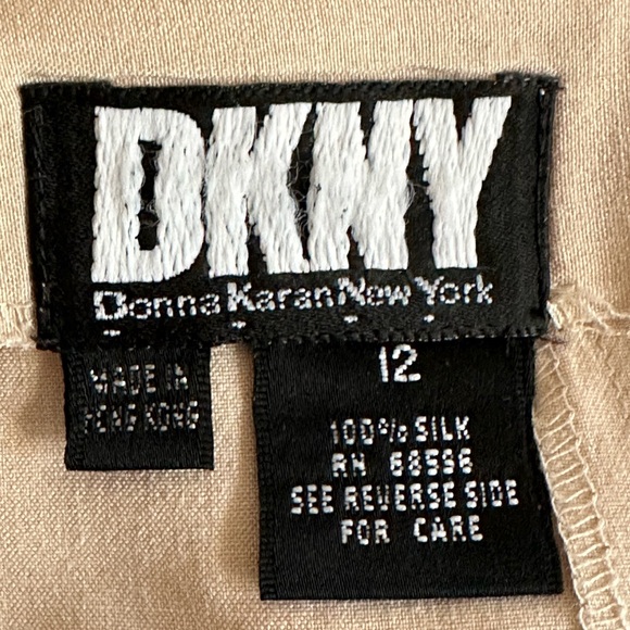 DKNY SILK Button Down SKIRT Size 12 Cream/Subtle Yellow Tone PLEATED Business - Picture 5 of 16